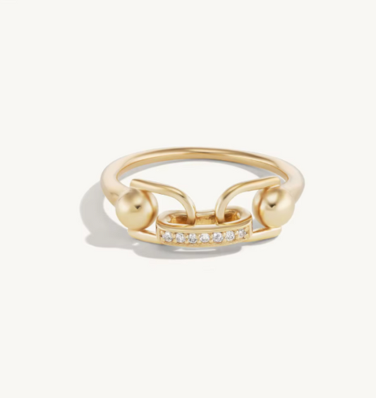 14K Beaded Three Diamond Ring